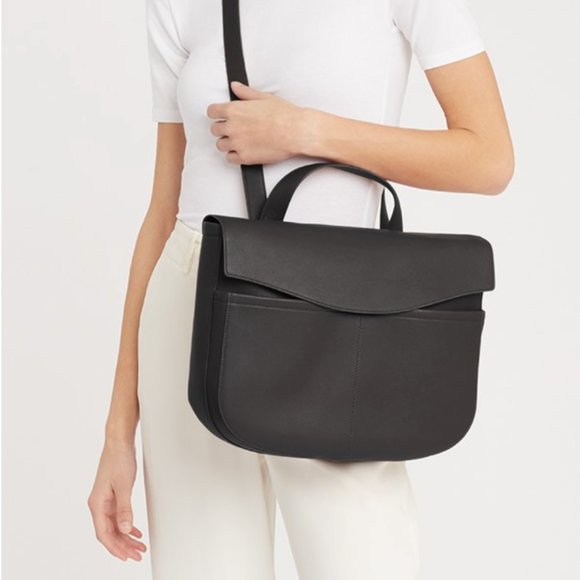 Cuyana Handbags - Cuyana Convertible Satchel 13-inch Black Pebbled Leather